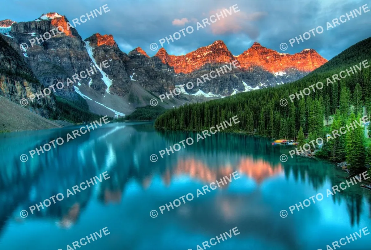 Mountain lake photo with a repeating © PHOTO ARCHIVE watermark tiled across the sky, peaks and water